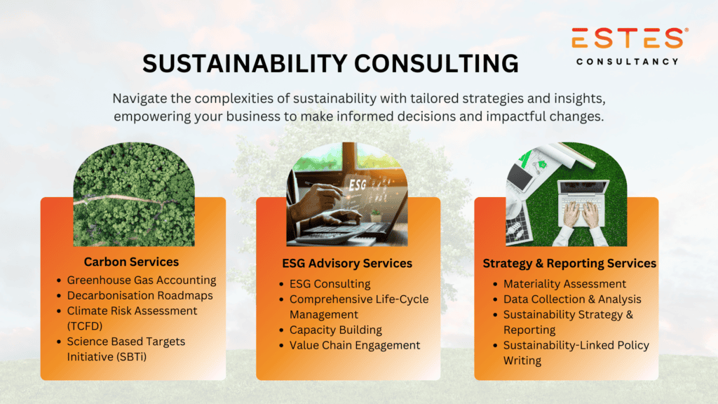 “Corporate team exploring future trends in ESG consulting and sustainability reporting