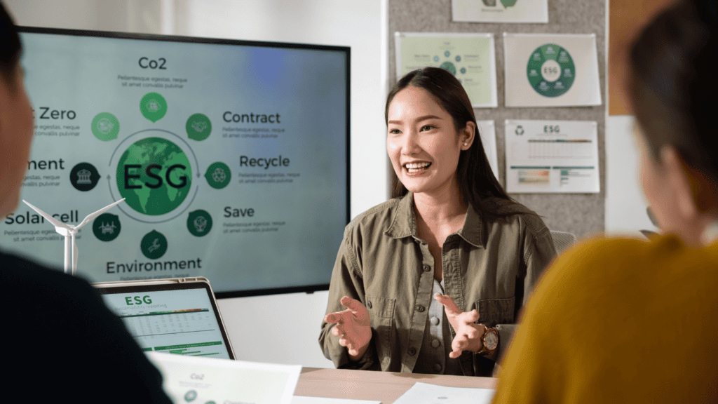 ESG reporting consultants in Singapore preparing corporate sustainability report